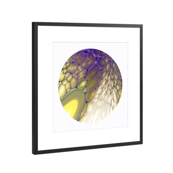 Poster mit Rahmen Schwarz (Metallic) "Lila and Yellow - Cell Art" artboxONE - Abstrakt