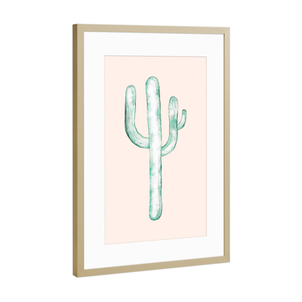 Poster mit Rahmen Gold "Cactus blush line" artboxONE - Natur,Floral
