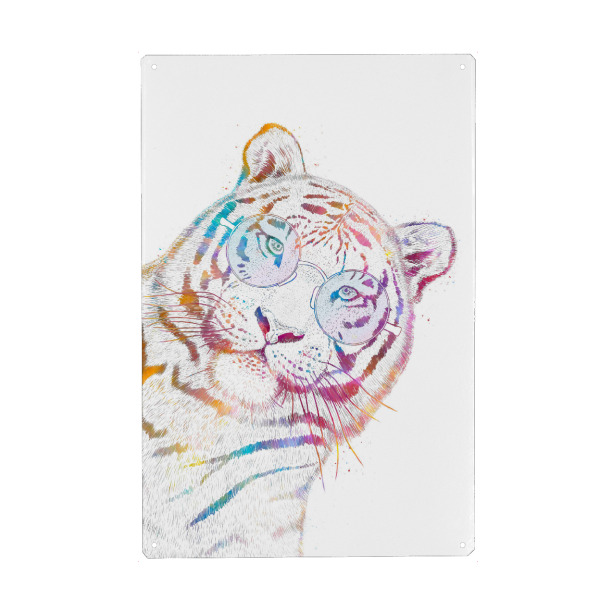 Metall Poster "Summer tiger" artboxONE - Natur,Tiere,Fashion,Lustig - Tiger,Cat,Cats,Summer,Sunglasses,Colorful,Katze,Animal,Wild,Tier,Bunt,Portrait