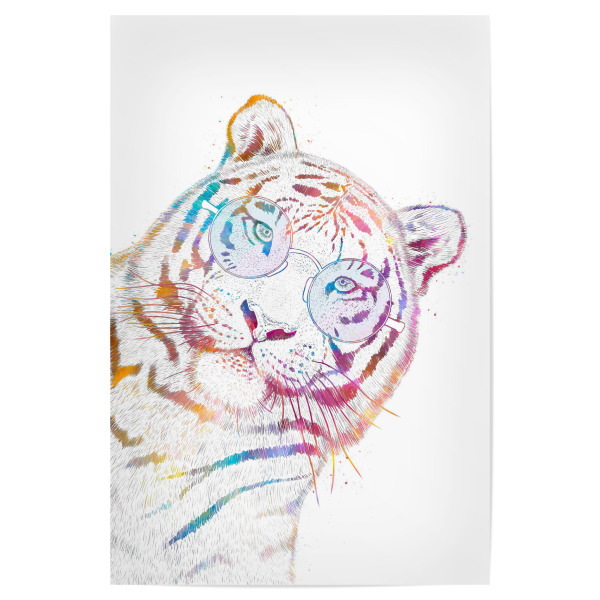 Poster 30x20 cm "Summer tiger" artboxONE - Natur,Tiere,Fashion,Lustig - Tiger,Cat,Cats,Summer,Sunglasses,Colorful,Katze,Animal,Wild,Tier,Bunt,Portrait