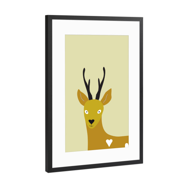 Poster mit Rahmen Schwarz (Metallic) "Reh Tierportrait" artboxONE - Für Kinder,Tiere