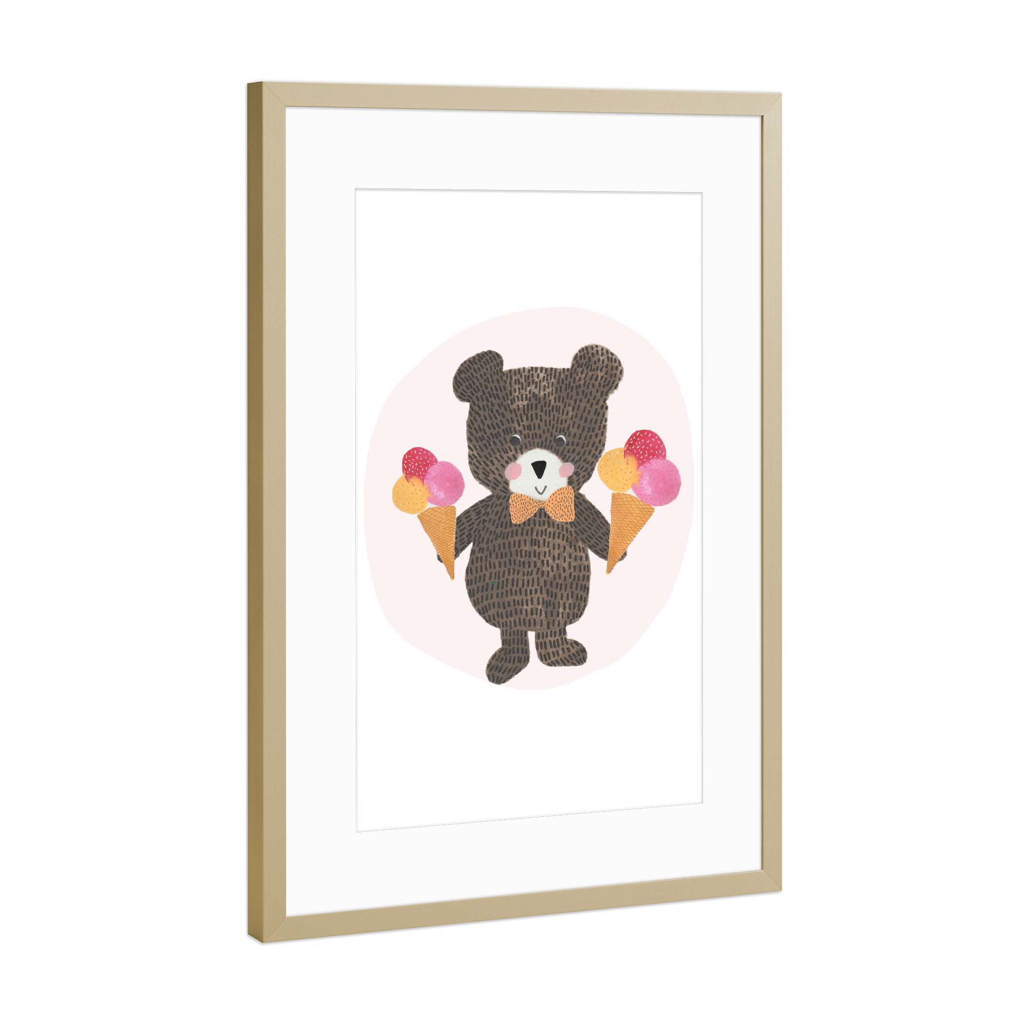 Poster mit Rahmen Gold "Lisa Dolson - Eiscreme-Bär" artboxONE - Für Kinder,Tiere,Essen & Trinken,Comic,Lustig