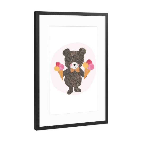 Poster mit Rahmen Schwarz (Metallic) "Lisa Dolson - Eiscreme-Bär" artboxONE - Für Kinder,Tiere,Essen & Trinken,Comic,Lustig