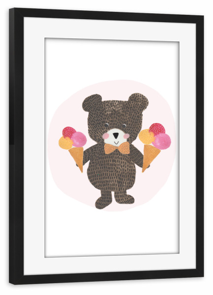 Poster mit Rahmen schwarz "Lisa Dolson - Eiscreme-Bär" artboxONE - Für Kinder,Tiere,Essen & Trinken,Comic,Lustig