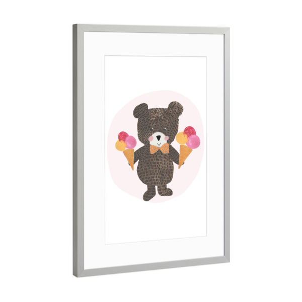 Poster mit Rahmen Silber "Lisa Dolson - Eiscreme-Bär" artboxONE - Für Kinder,Tiere,Essen & Trinken,Comic,Lustig