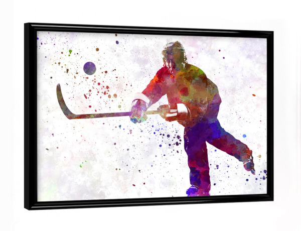 Poster mit schwarzem Rahmen "Hockey man player in watercolor-d" artboxONE - Sport