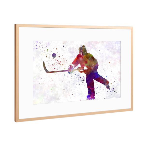 Poster mit Rahmen Kupfer "Hockey man player in watercolor-d" artboxONE - Sport
