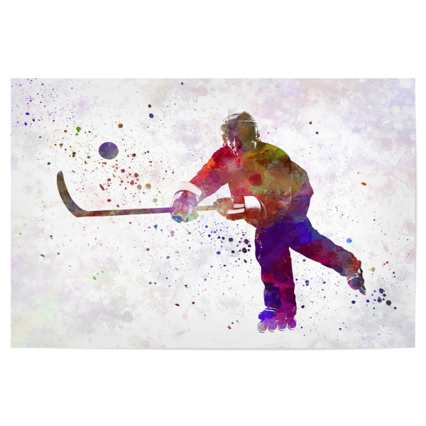 Poster "Hockey man player in watercolor-d" artboxONE - Sport - Sport,Sports,Color,Illustration,Hockey,Ice hockey,Stick,Watercolor,Championship,Winner