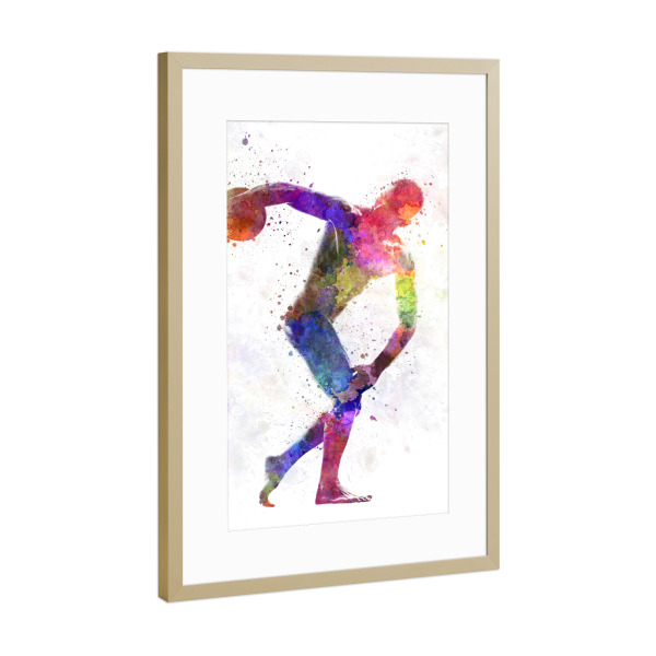Poster mit Rahmen Gold "Discobolus" artboxONE - Sport - Sport,Sports,Color,Illustration,Bodybuilder,Gymnast,Discobolo,Discobulus