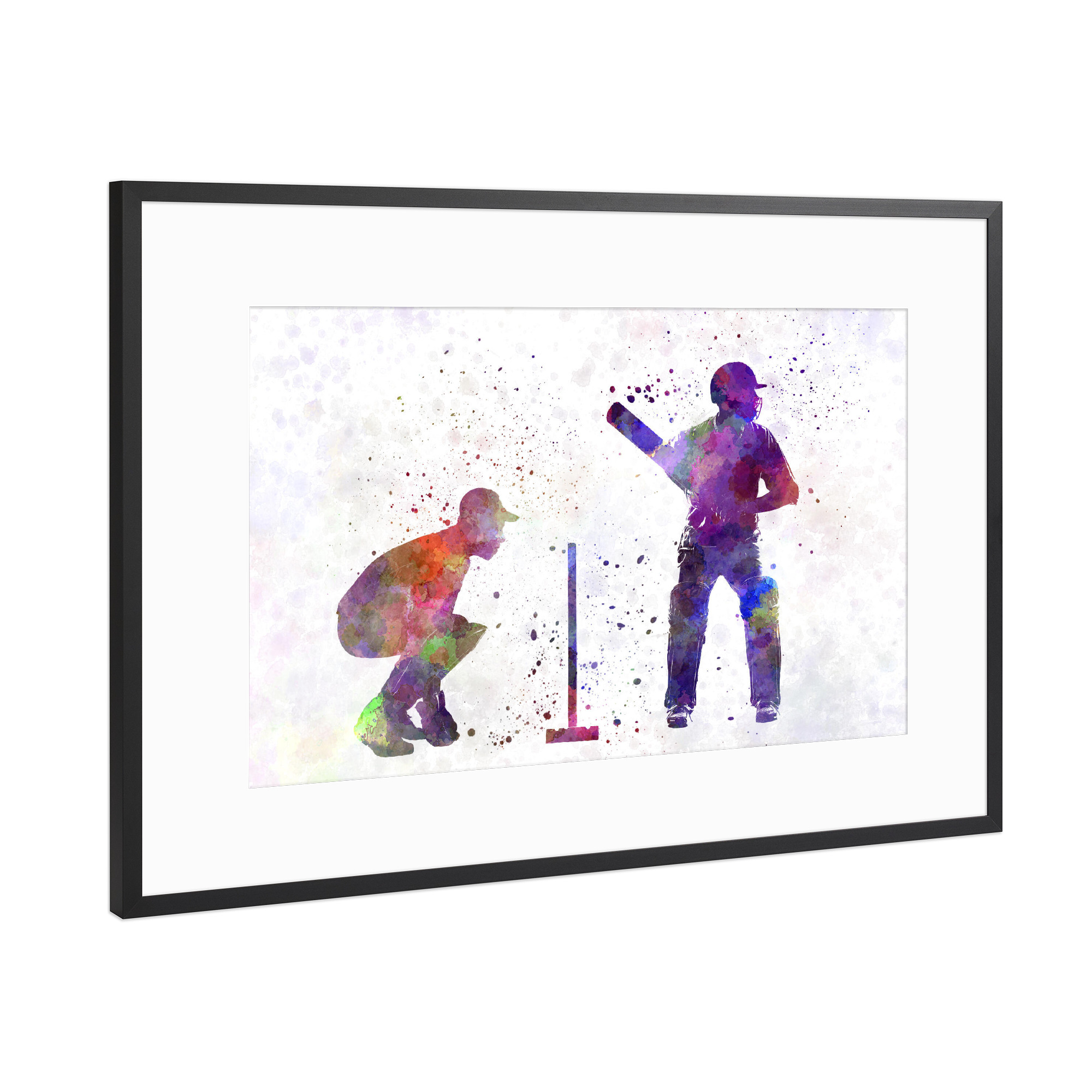 Poster mit Rahmen Schwarz (Metallic) "Cricket player" artboxONE - Sport