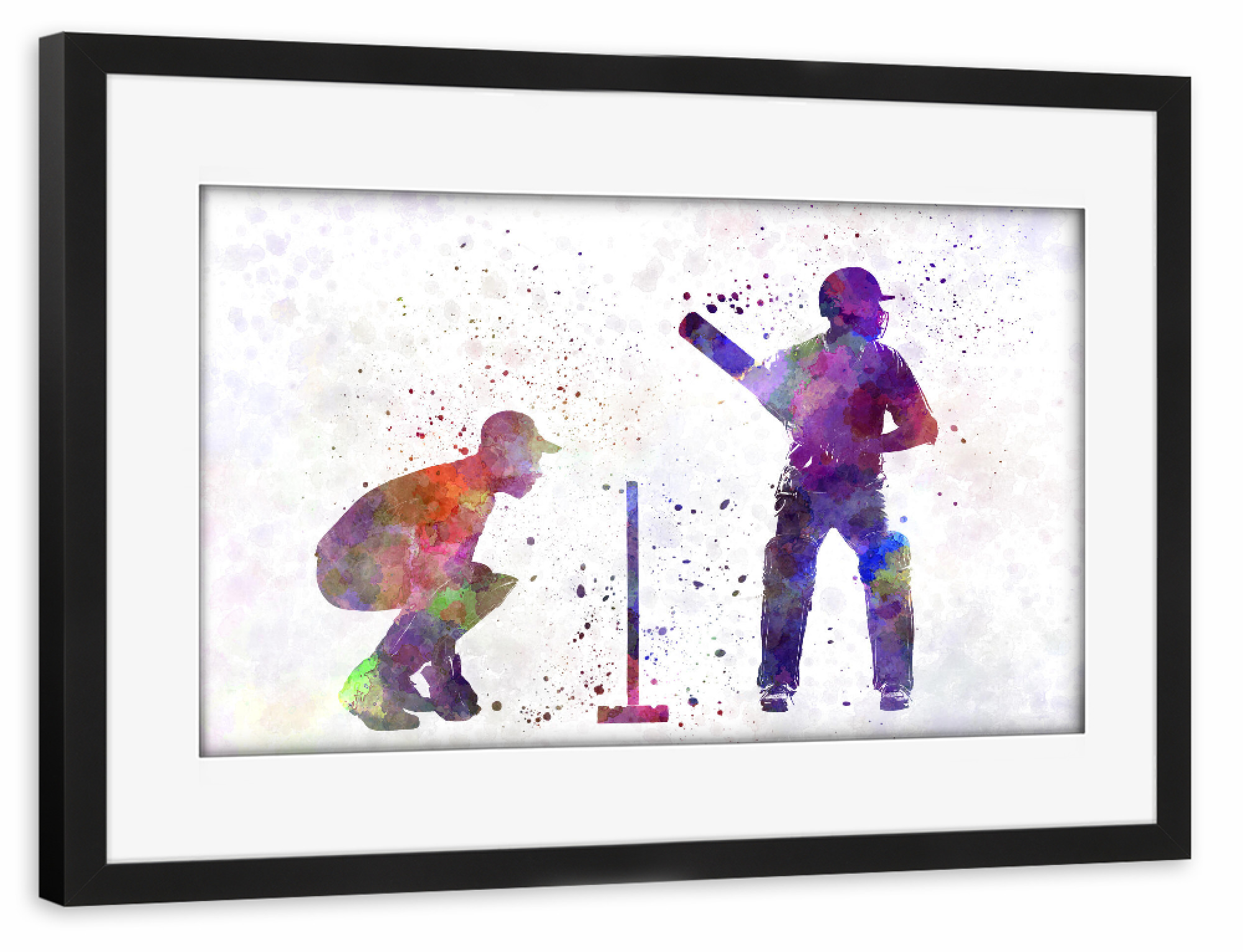 Poster mit Rahmen schwarz "Cricket player" artboxONE - Sport - Sport,Sports,Color,Illustration,Cricket,Bat,Ball,Player,Stadium,America,Batsman