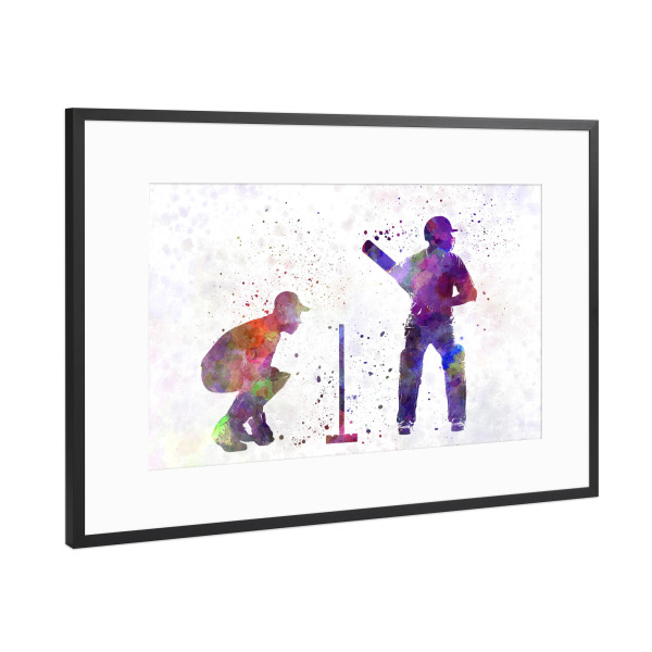 Poster mit Rahmen Schwarz (Metallic) "Cricket player" artboxONE - Sport