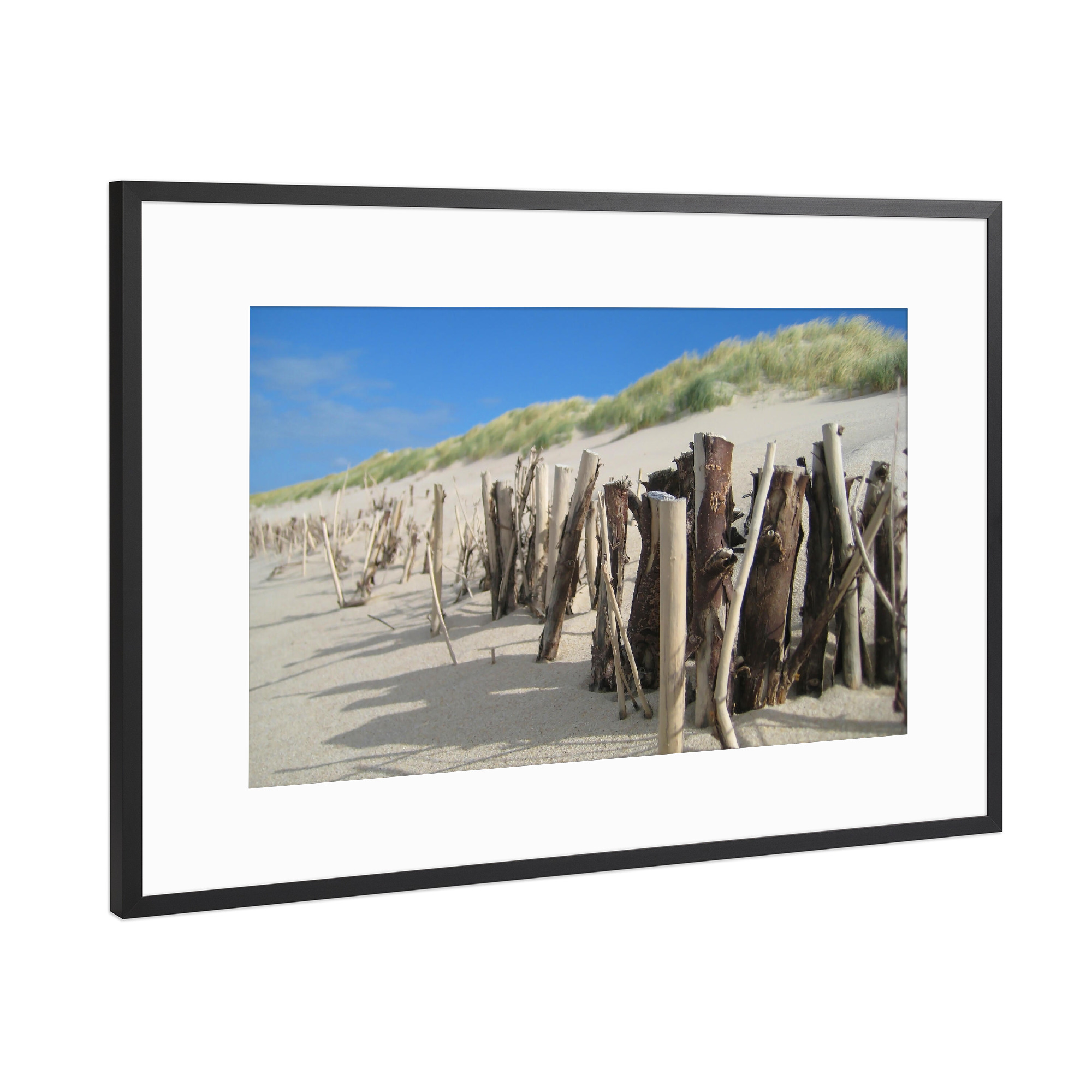 Poster mit Rahmen Schwarz (Metallic) "Strandbefestigung" artboxONE - Natur,Reise,Reise / Strand und Meer