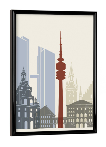 Poster mit schwarzem Rahmen "Munich skyline" artboxONE - Städte,Architektur