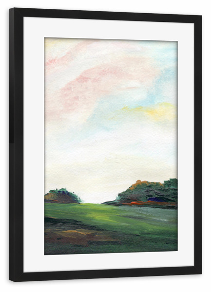 Poster mit Rahmen schwarz "Pastureland" artboxONE - Natur - Kunst,Malerei,Landschaft,Landscape,Natur,Nature,Sky,Himmel,Zeichnung
