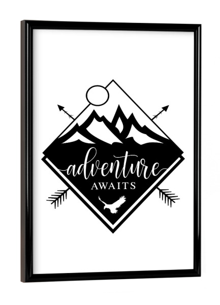 Poster mit schwarzem Rahmen "~Adventure Awaits~" artboxONE - Typografie,Reise,Menschen