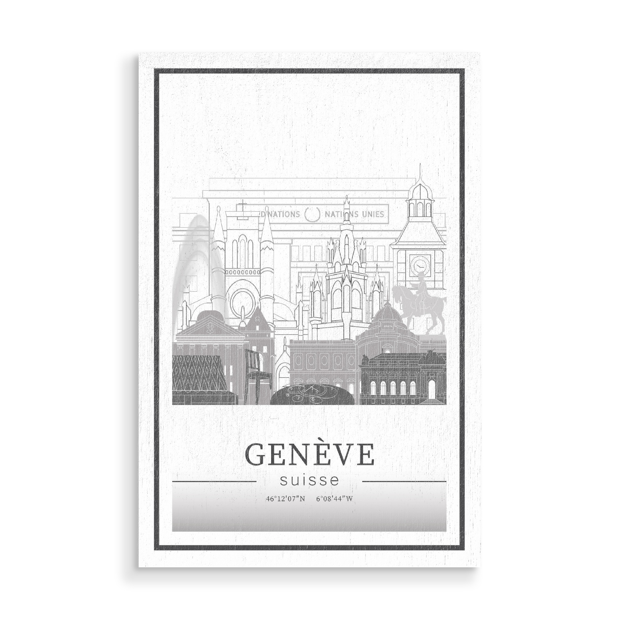 Holzbild "Geneva skyline line art" artboxONE - Städte,Reise,Architektur,Kartografie