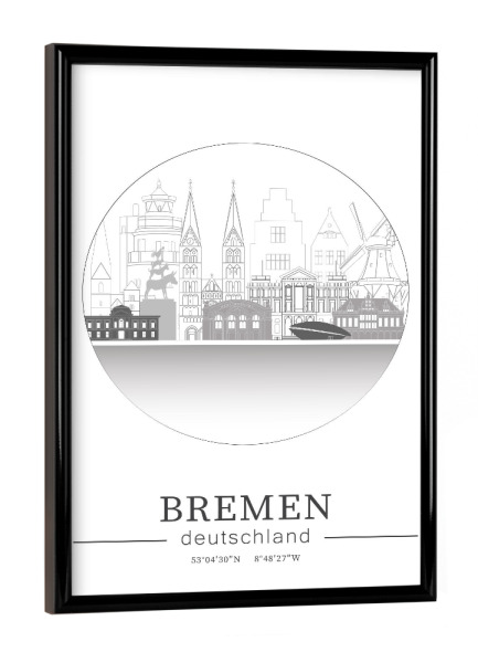 Poster mit schwarzem Rahmen "Bremen skyline line art circle" artboxONE - Städte,Reise,Architektur,Kartografie