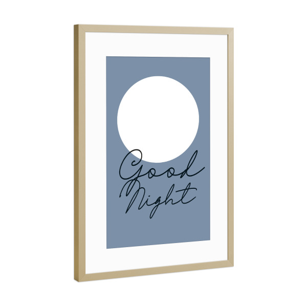 Poster mit Rahmen Gold "Good Night & Mond I Blau" artboxONE - Typografie,Für Kinder,Geometrie,Für Mama,Lustig