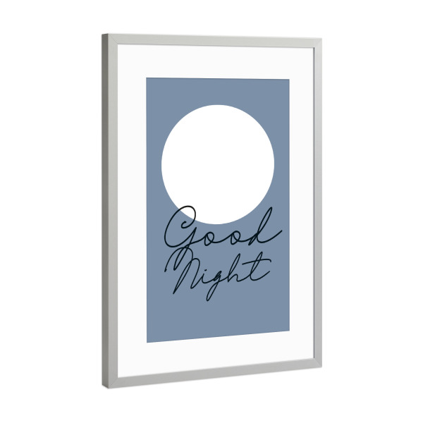 Poster mit Rahmen Silber "Good Night & Mond I Blau" artboxONE - Typografie,Für Kinder,Geometrie,Für Mama,Lustig