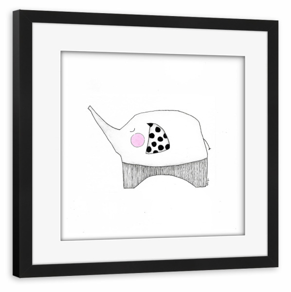 Poster mit Rahmen schwarz "Bianca Peters - Kleiner Elefant" artboxONE - Für Kinder,Tiere,Schwarzweiß