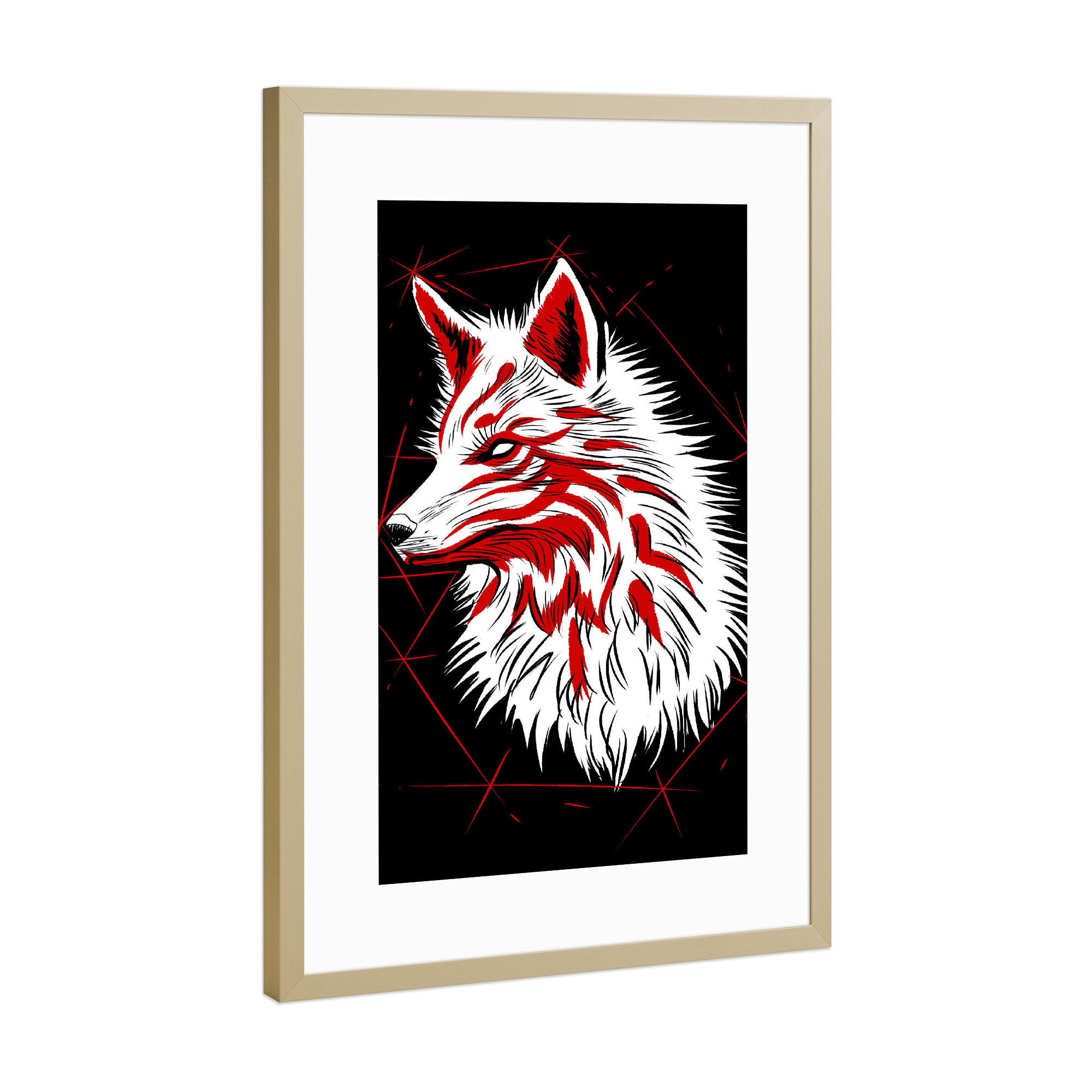Poster mit Rahmen Gold "Kitsune fox sketch" artboxONE - Tiere,Comic