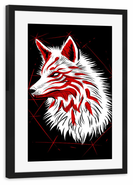 Poster mit Rahmen schwarz "Kitsune fox sketch" artboxONE - Tiere,Comic