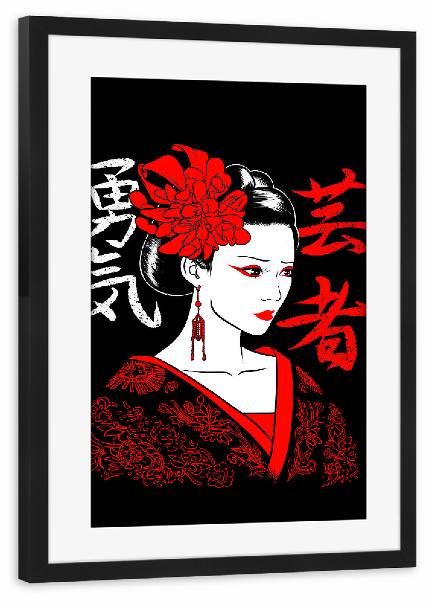 Poster mit Rahmen schwarz "Japanese Geisha Kanji" artboxONE - Comic,Städte / Tokio