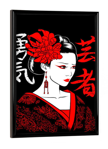 Poster mit schwarzem Rahmen "Japanese Geisha Kanji" artboxONE - Comic,Städte / Tokio