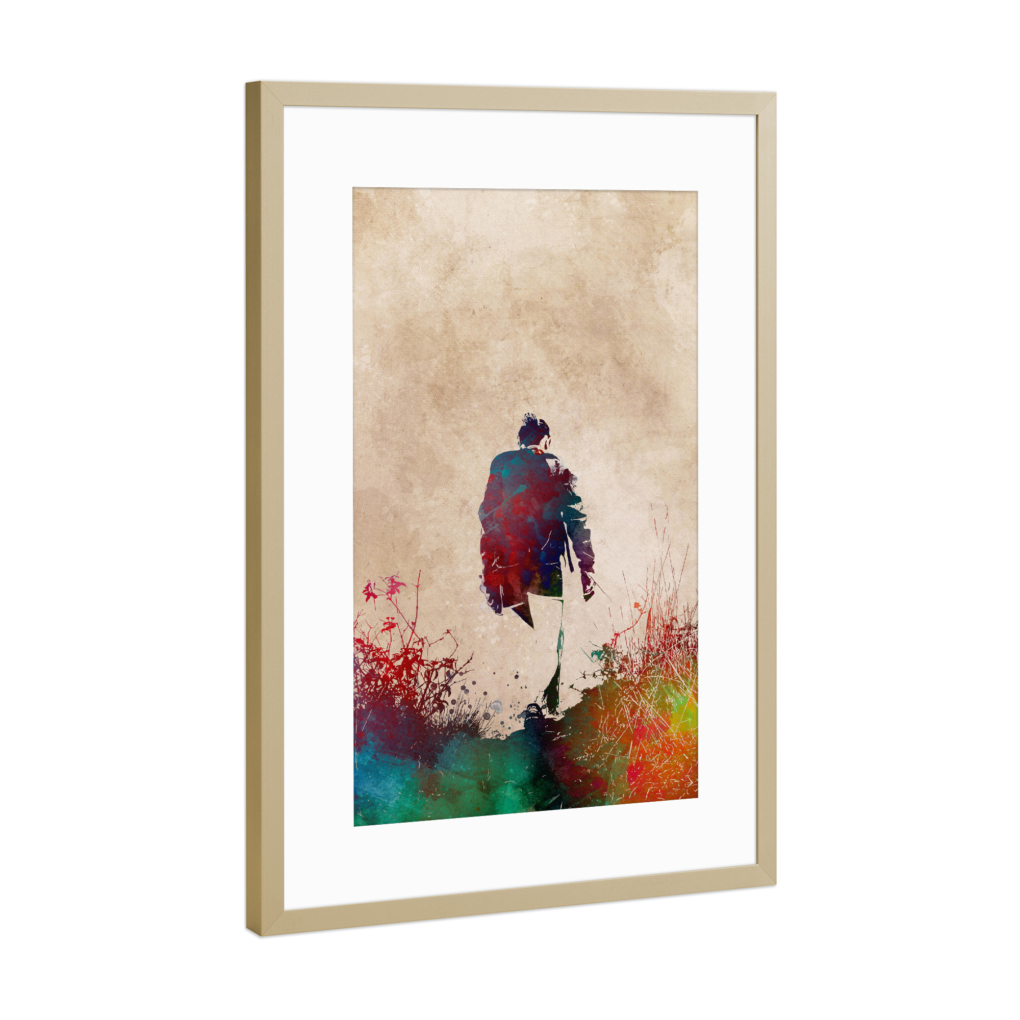 Poster mit Rahmen Gold "Trekking in the mountains" artboxONE - Sport,Sport / Motivation