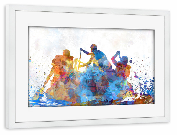 Poster mit Rahmen weiß "Rafting in watercolor" artboxONE - Sport