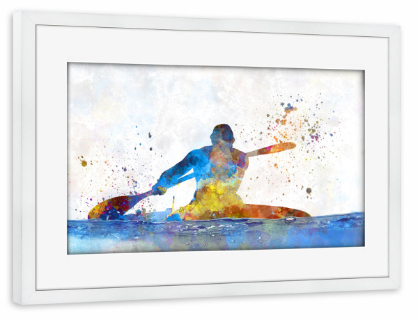 Poster mit Rahmen weiß "Young kayaker paddling-c" artboxONE - Sport