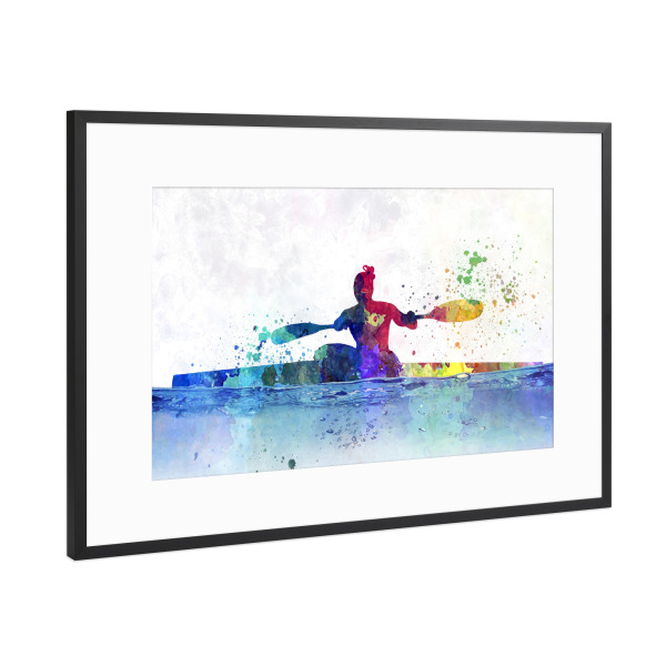 Poster mit Rahmen Schwarz (Metallic) "Female kayak athletes competing" artboxONE - Sport