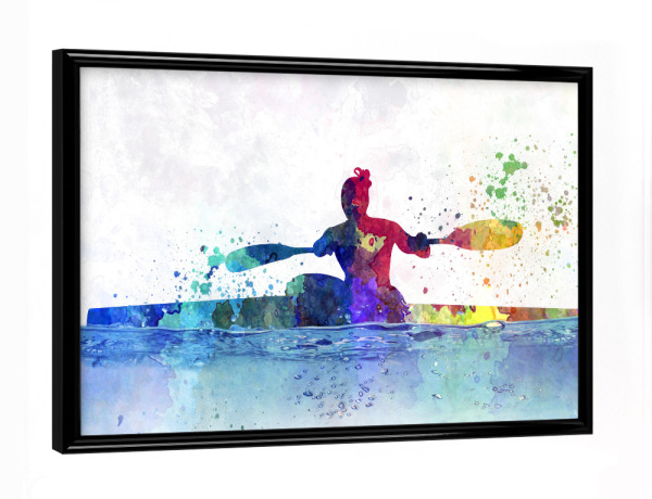 Poster mit schwarzem Rahmen "Female kayak athletes competing" artboxONE - Sport