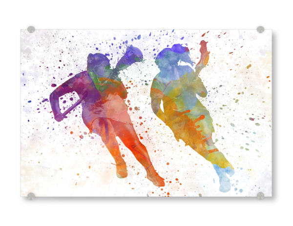 Acrylglasbild "Lacrosse Women Players" artboxONE - Sport - Sport,Sports,Color,Illustration,Watercolor,Competition,Lacrosse,Sticks,Ball