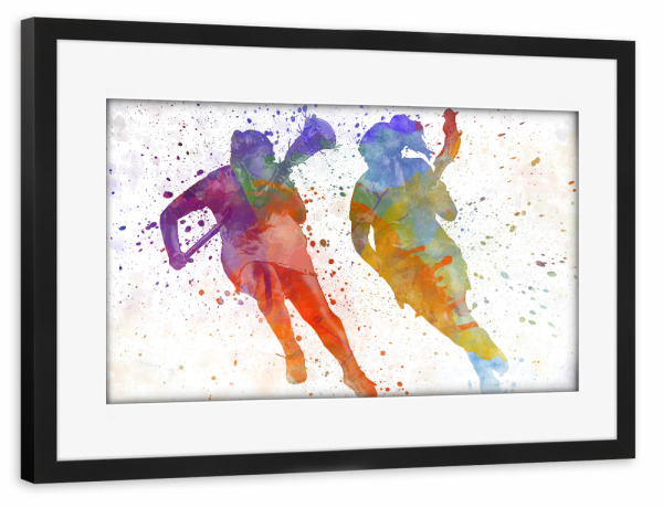 Poster mit Rahmen schwarz "Lacrosse Women Players" artboxONE - Sport - Sport,Sports,Color,Illustration,Watercolor,Competition,Lacrosse,Sticks,Ball
