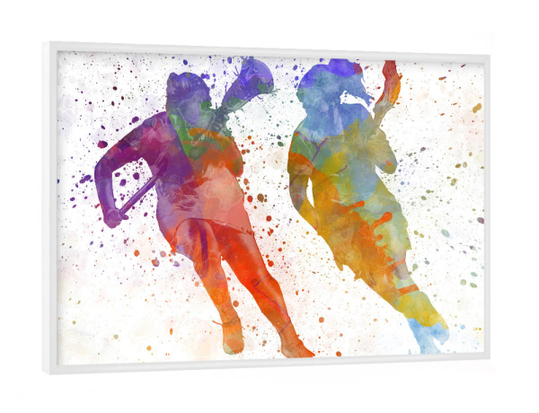 Poster mit weißem Rahmen "Lacrosse Women Players" artboxONE - Sport - Sport,Sports,Color,Illustration,Watercolor,Competition,Lacrosse,Sticks,Ball