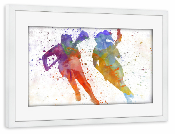 Poster mit Rahmen weiß "Lacrosse Women Players" artboxONE - Sport - Sport,Sports,Color,Illustration,Watercolor,Competition,Lacrosse,Sticks,Ball