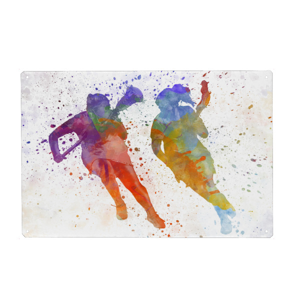 Holzbild "Lacrosse Women Players" artboxONE - Sport - Sport,Sports,Color,Illustration,Watercolor,Competition,Lacrosse,Sticks,Ball