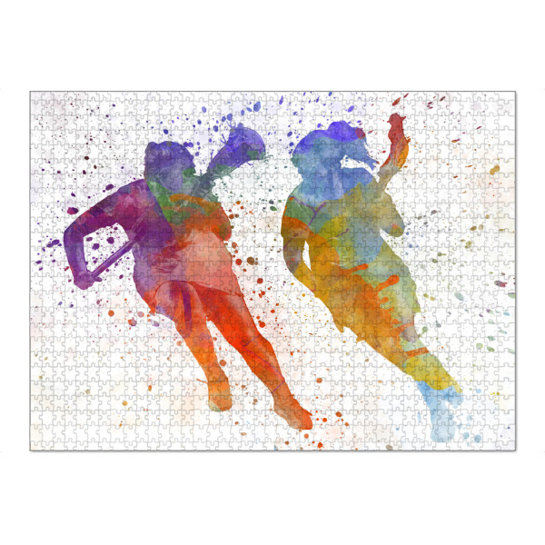 Puzzle Ravensburger "Lacrosse Women Players" artboxONE - Sport - Sport,Sports,Color,Illustration,Watercolor,Competition,Lacrosse,Sticks,Ball