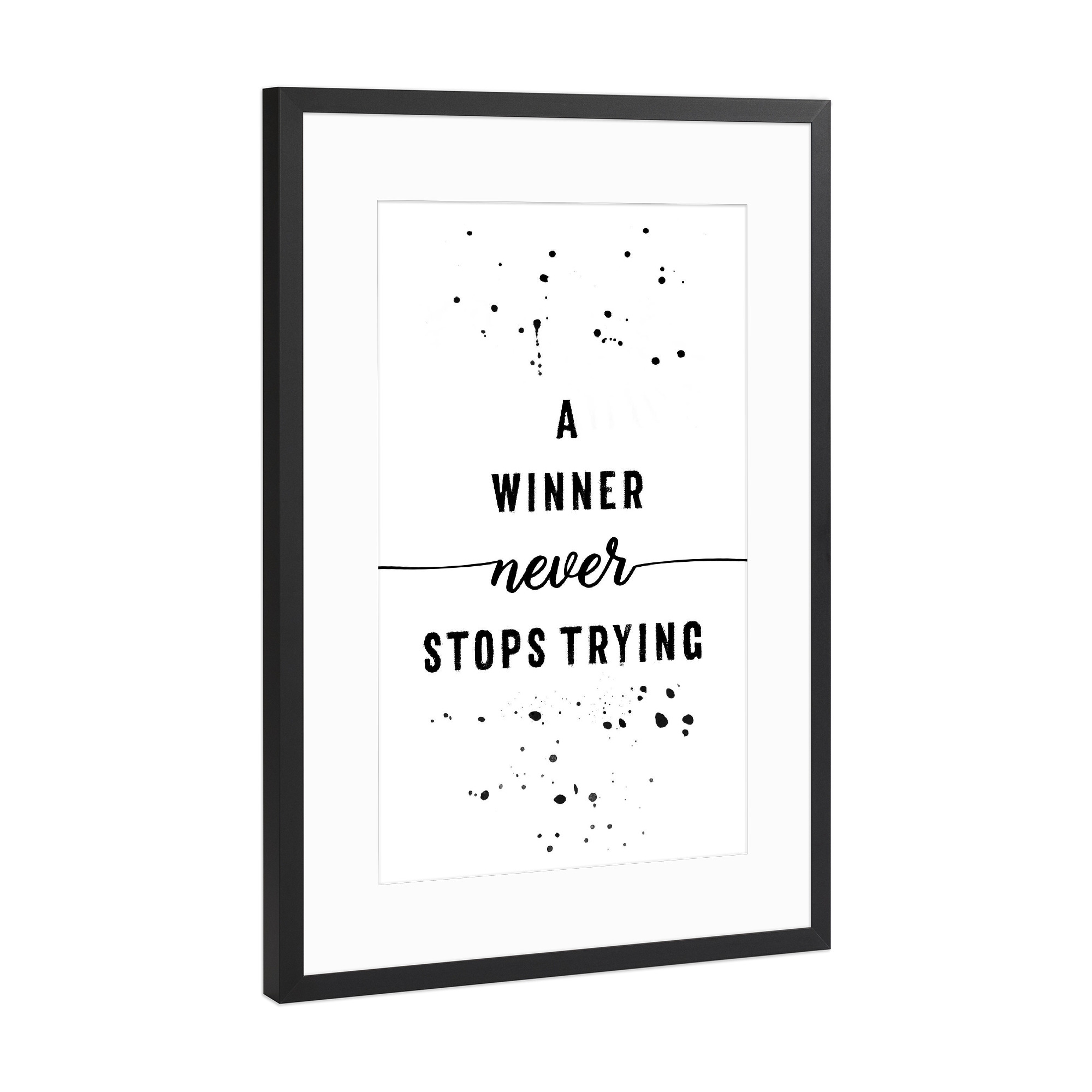 Poster mit Rahmen Schwarz (Metallic) "A winner never stops trying" artboxONE - Typografie