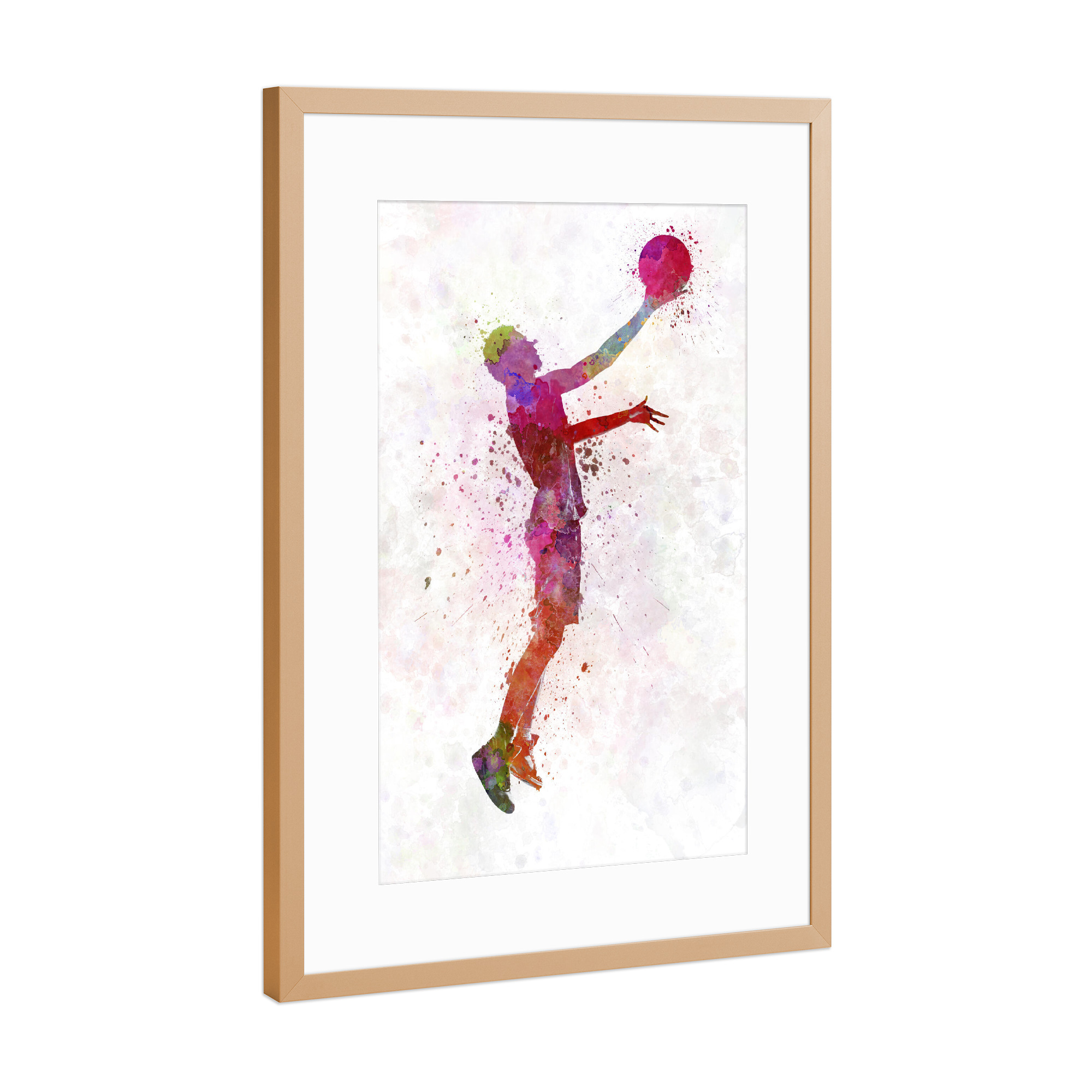 Poster mit Rahmen Kupfer "Young man basketball player" artboxONE - Sport - Sport,Sports,Color,Illustration,Ball,Basketball,Court,Scorer,Stadium