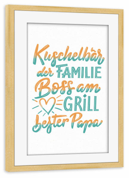 Poster mit Rahmen kiefer "Kuschelbär. Bester Papa" artboxONE - Typografie,Liebe,Für Papa,Lustig