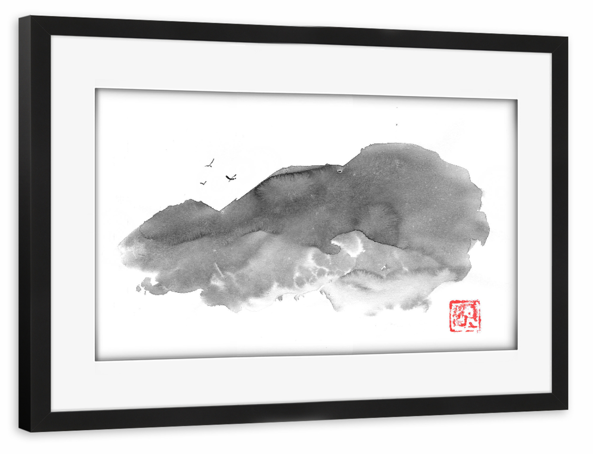 Poster mit Rahmen schwarz "Birds on the mountain" artboxONE - Natur,Schwarzweiß