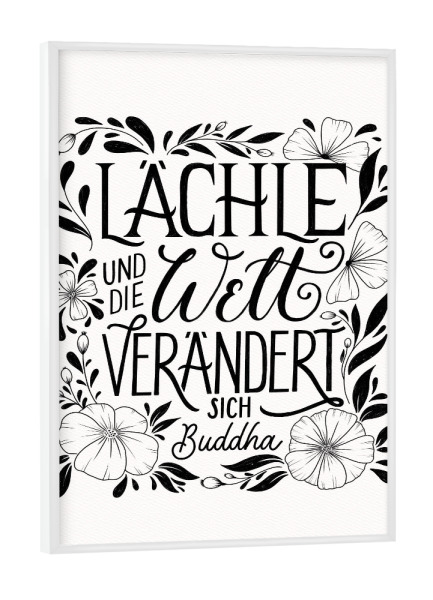 Poster mit weißem Rahmen "Lächle. Lettering und Florales" artboxONE - Typografie,Floral