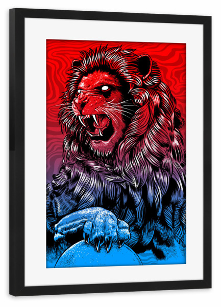 Poster mit Rahmen schwarz "The claws of the lion" artboxONE - Tiere,Comic