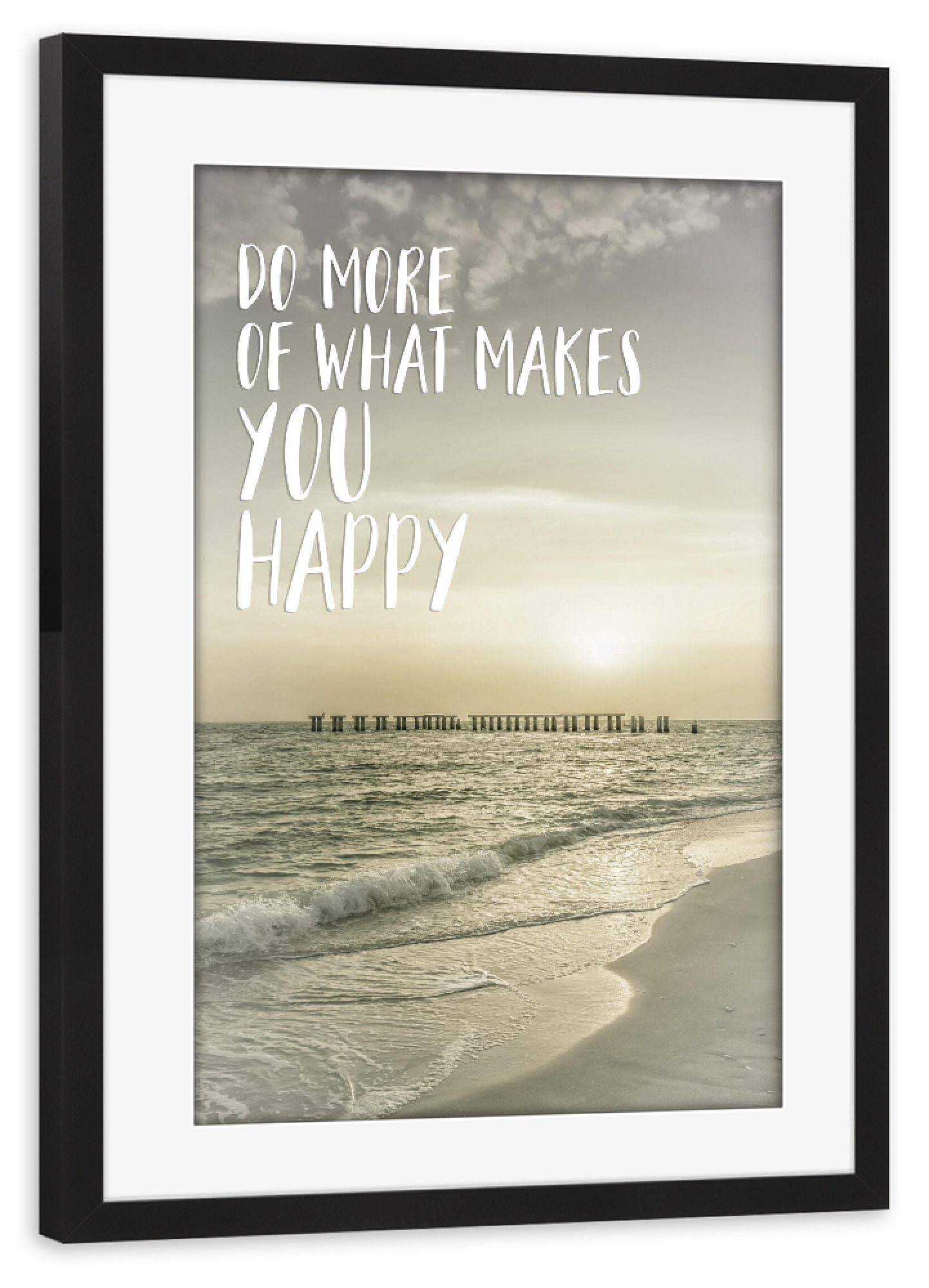 Poster mit Rahmen schwarz "Zufriedenheit" artboxONE - Typografie,Reise / Strand und Meer