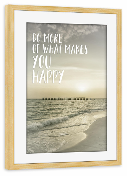 Poster mit Rahmen kiefer "Zufriedenheit" artboxONE - Typografie,Reise / Strand und Meer