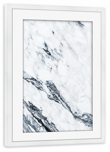 Poster mit Rahmen weiß "Affluence" artboxONE - Abstrakt,Marmor - Graphic,Pattern,Black and white,Exotic,Tropical,Nature,White marble,Marble,Marmor