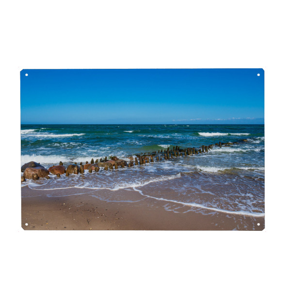 Holzbild "Buhne, Wellen und Meer" artboxONE - Natur,Reise,Reise / Strand und Meer